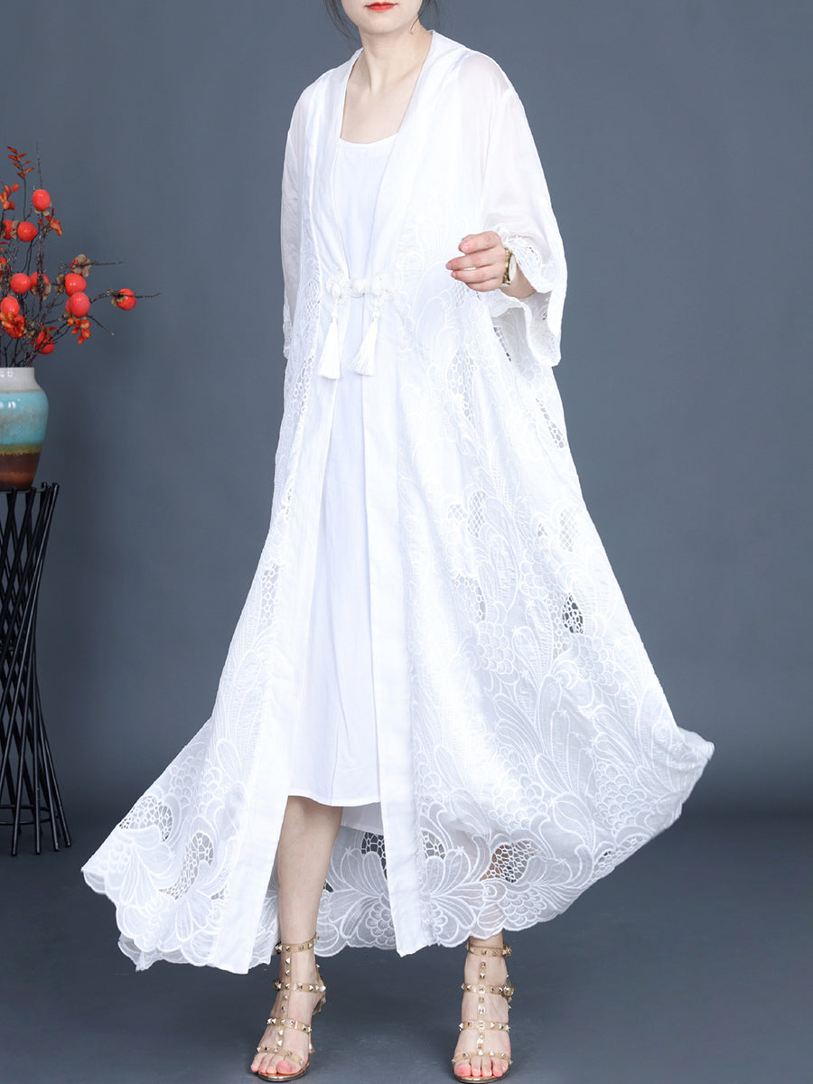 Frauen Sommer Vintage Ausschnitt Quaste Weste Kleid + Outwear KL1016