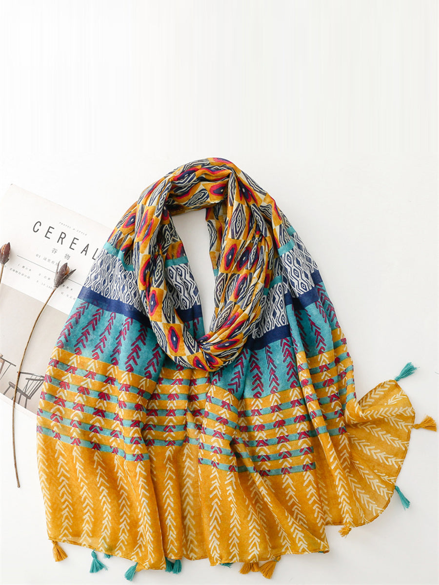 Damen Sommer Schal mit Ethno-Print und Quaste KL1020