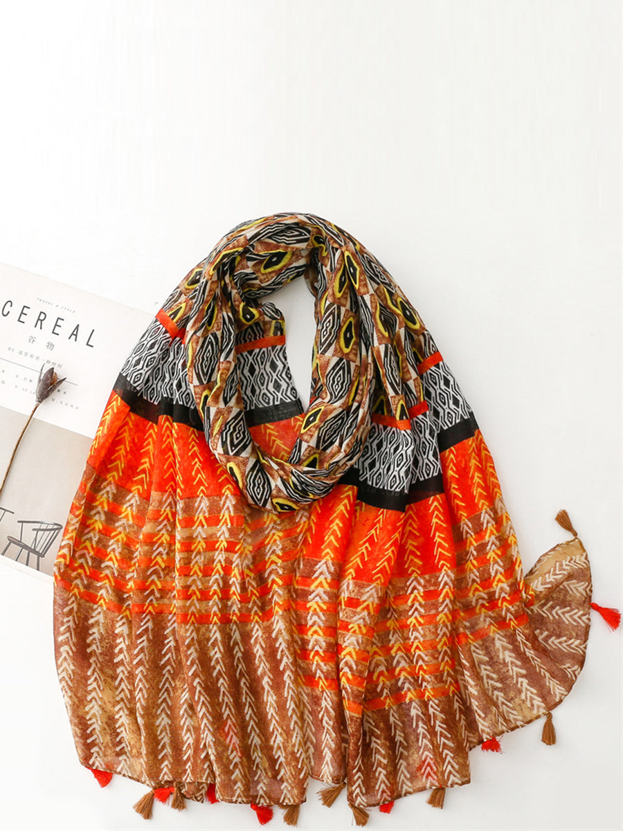 Damen Sommer Schal mit Ethno-Print und Quaste KL1020
