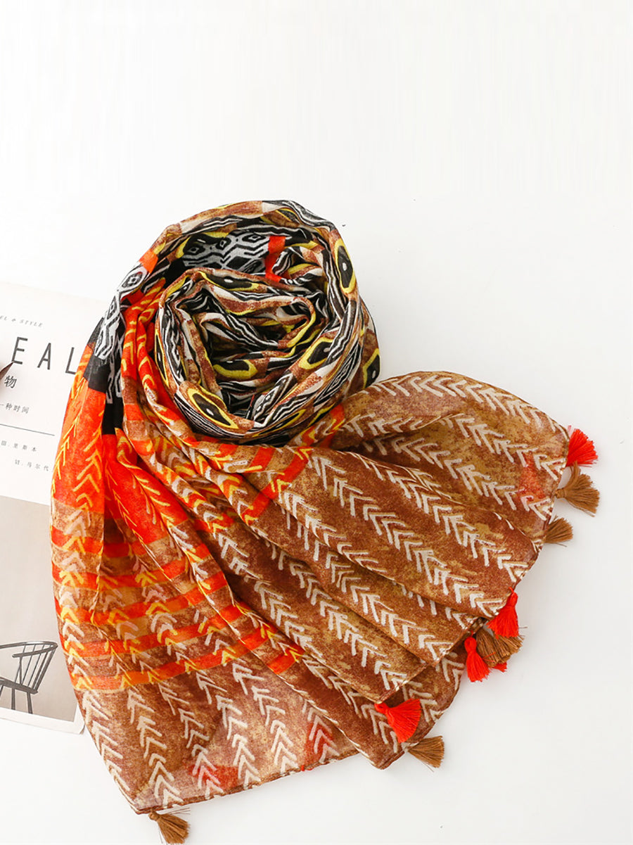 Damen Sommer Schal mit Ethno-Print und Quaste KL1020