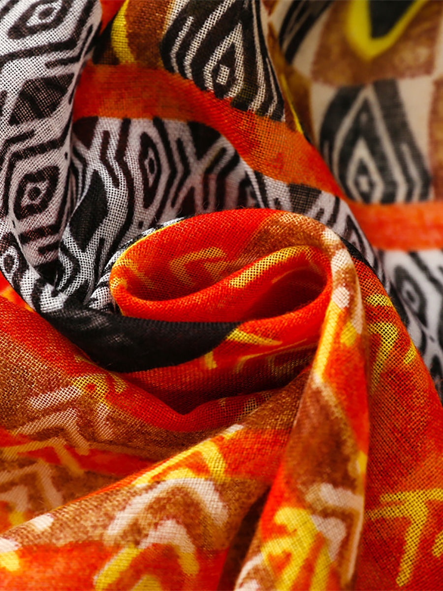 Damen Sommer Schal mit Ethno-Print und Quaste KL1020