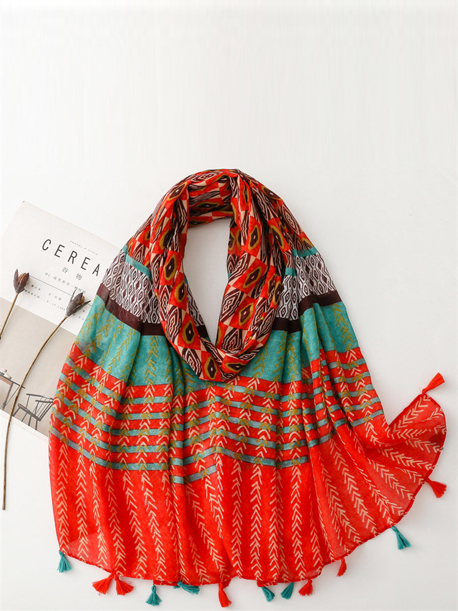 Damen Sommer Schal mit Ethno-Print und Quaste KL1020