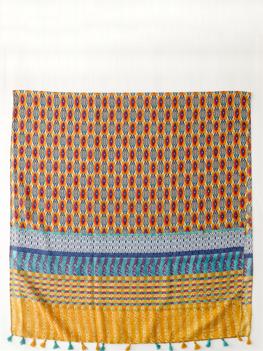 Damen Sommer Schal mit Ethno-Print und Quaste KL1020