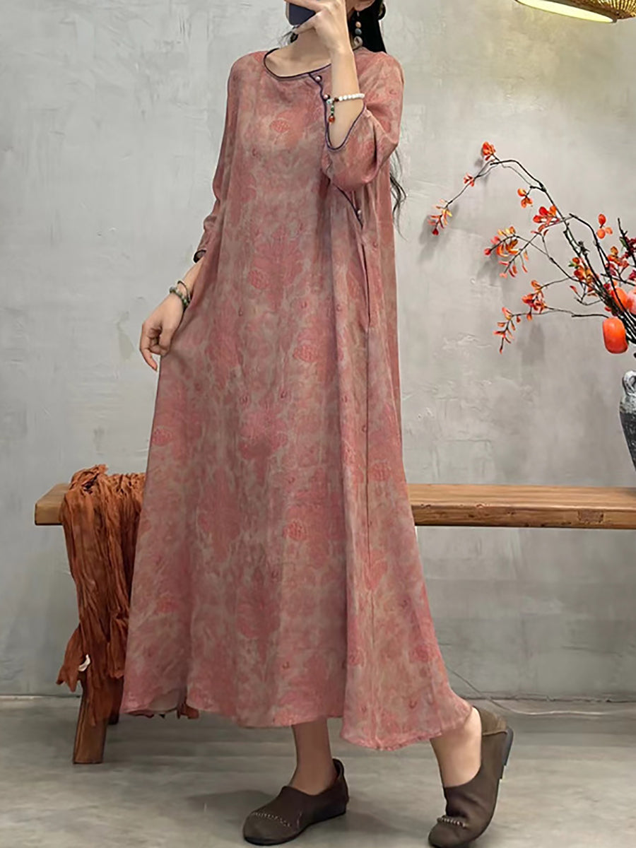 Frauen Artsy Sommer Blume O-Ausschnitt Lose Kleid XX1040