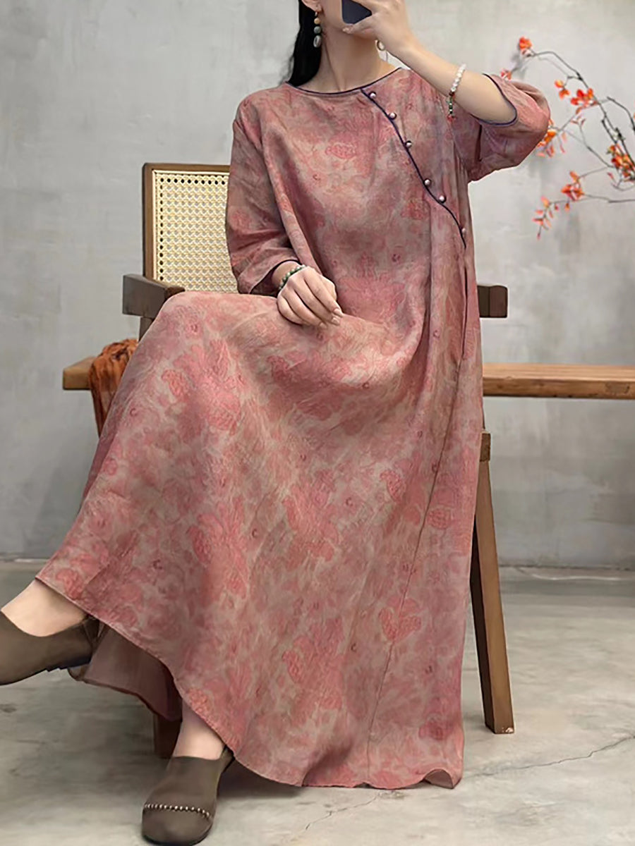 Frauen Artsy Sommer Blume O-Ausschnitt Lose Kleid XX1040