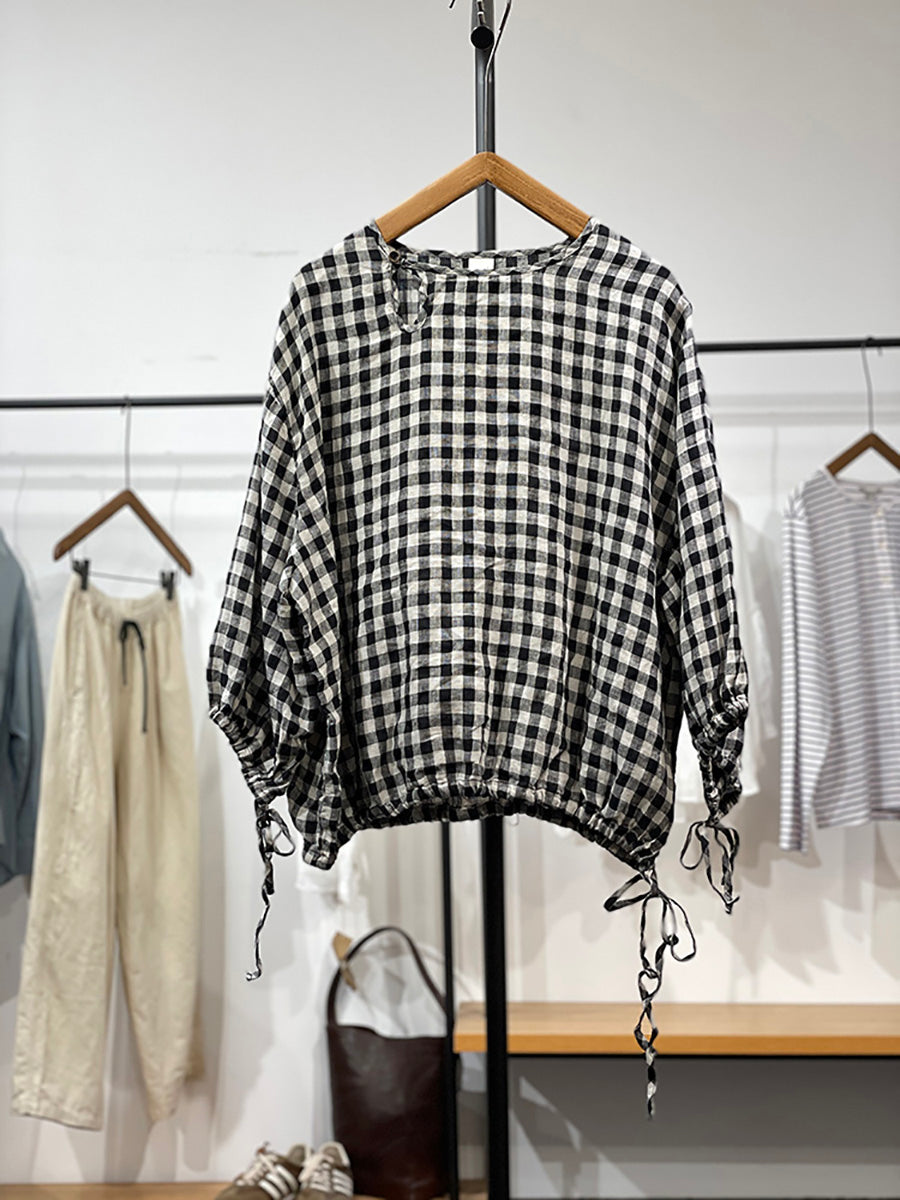 Plus Size Women Casual Plaid Strap 100%Cotton Shirt AA1053