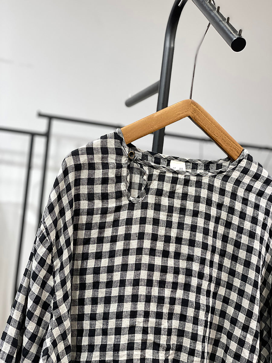 Plus Size Women Casual Plaid Strap 100%Cotton Shirt AA1053