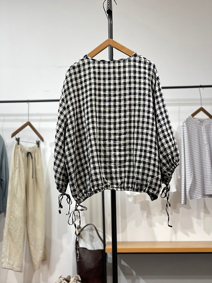 Plus Size Women Casual Plaid Strap 100%Cotton Shirt AA1053