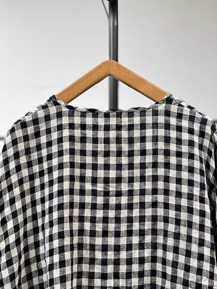 Plus Size Women Casual Plaid Strap 100%Cotton Shirt AA1053