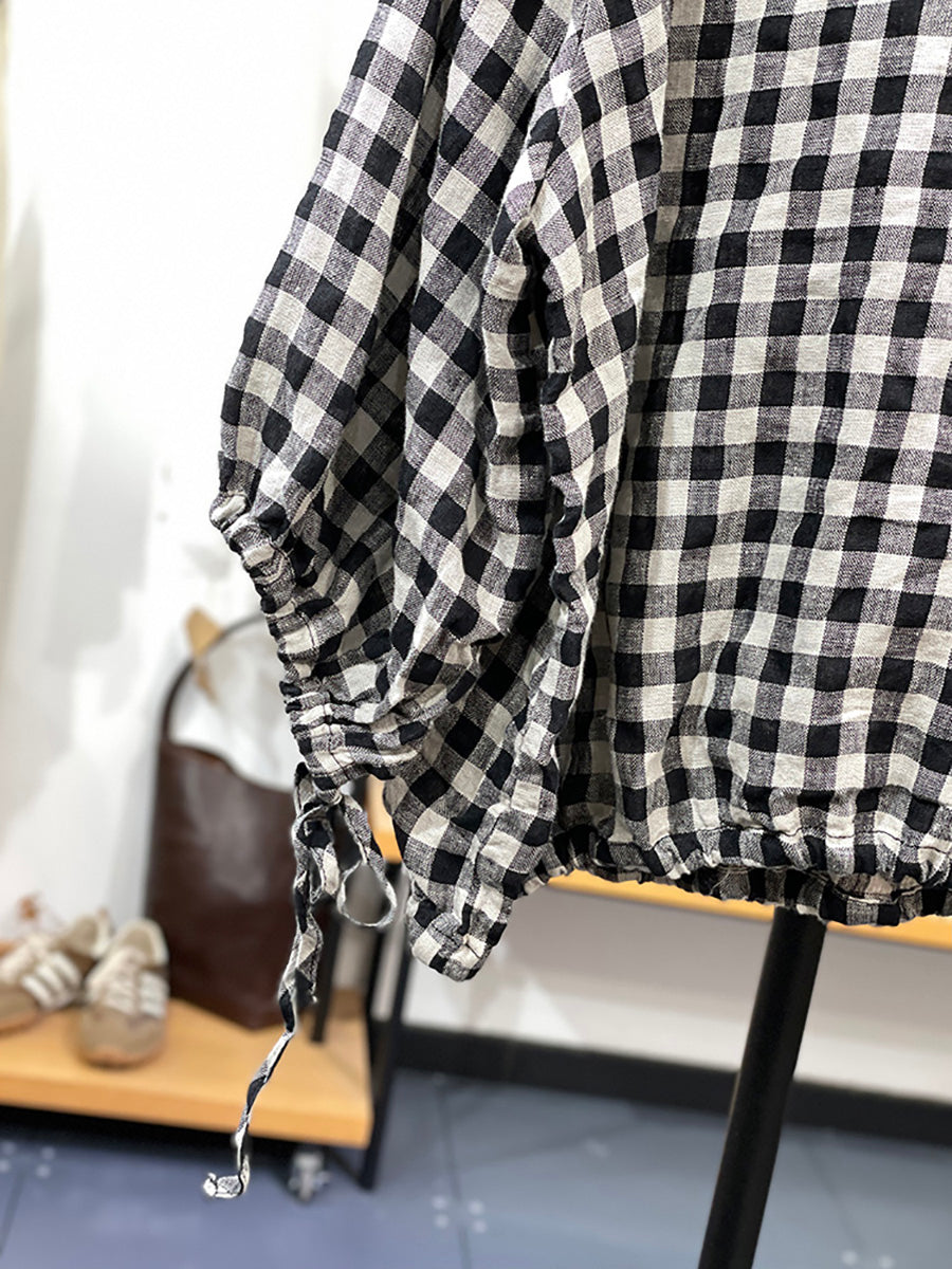 Plus Size Women Casual Plaid Strap 100%Cotton Shirt AA1053