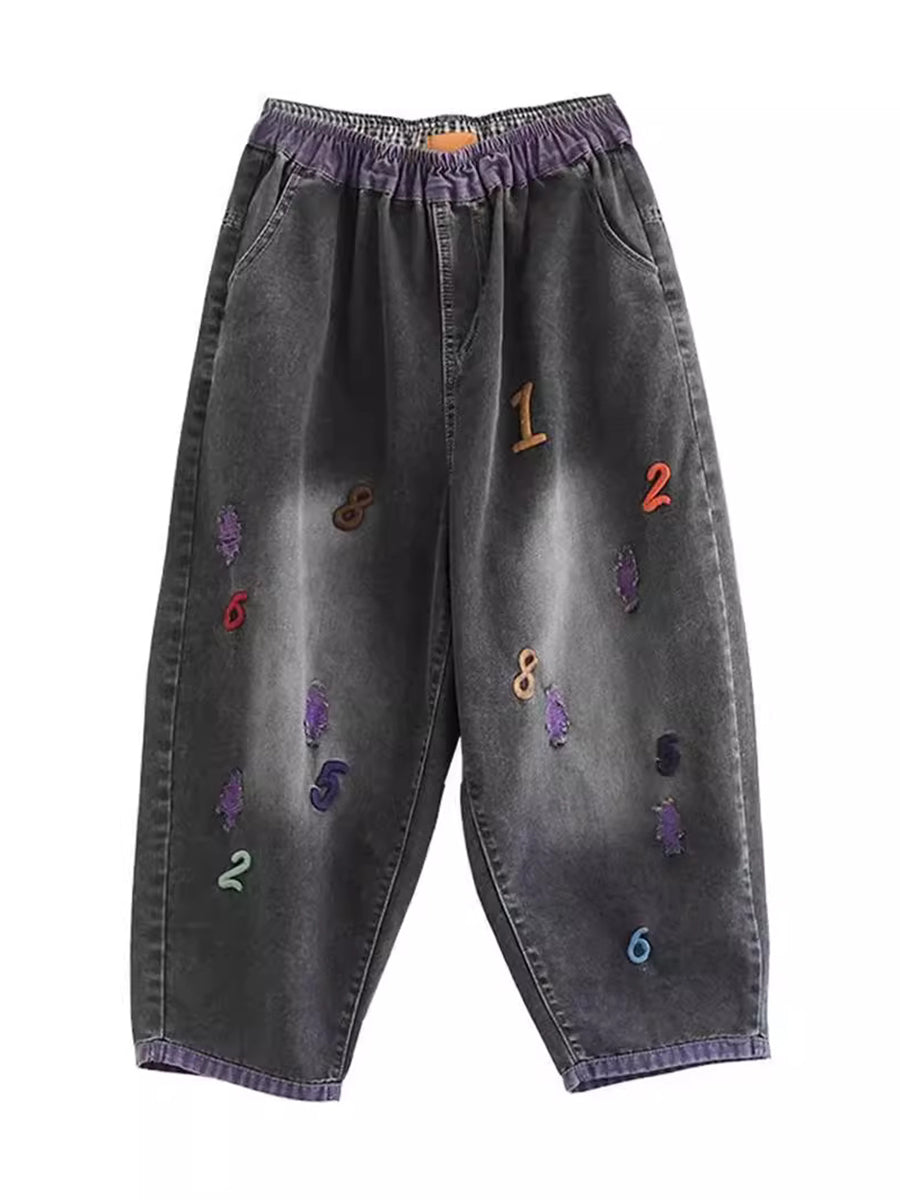 Pantalon en denim brodé décontracté d'été pour femmes AS1048