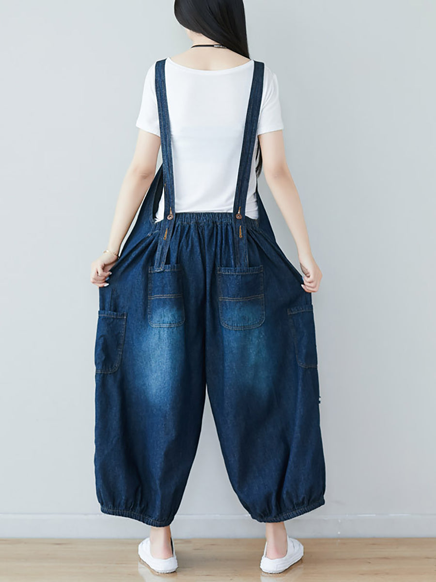 Women Summer Retro Frayed Washed Denim Jumpsuits FG1034