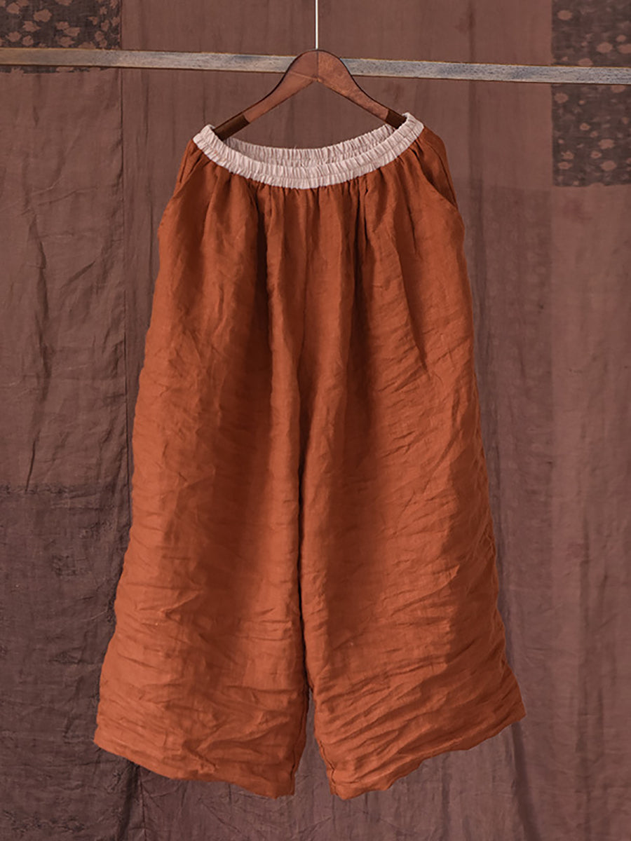 Women Summer Vintage Colorblock Loose Linen Pants OP1012
