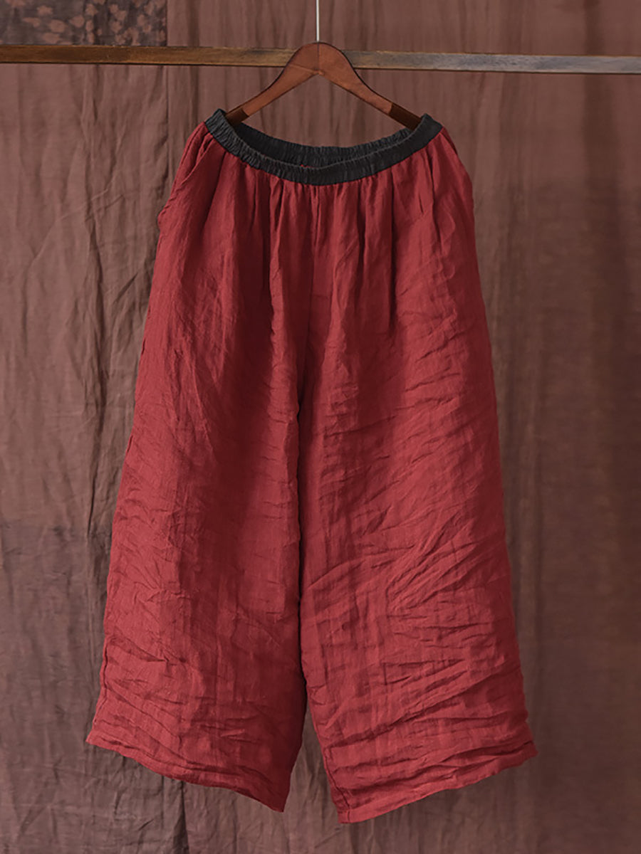 Women Summer Vintage Colorblock Loose Linen Pants OP1012