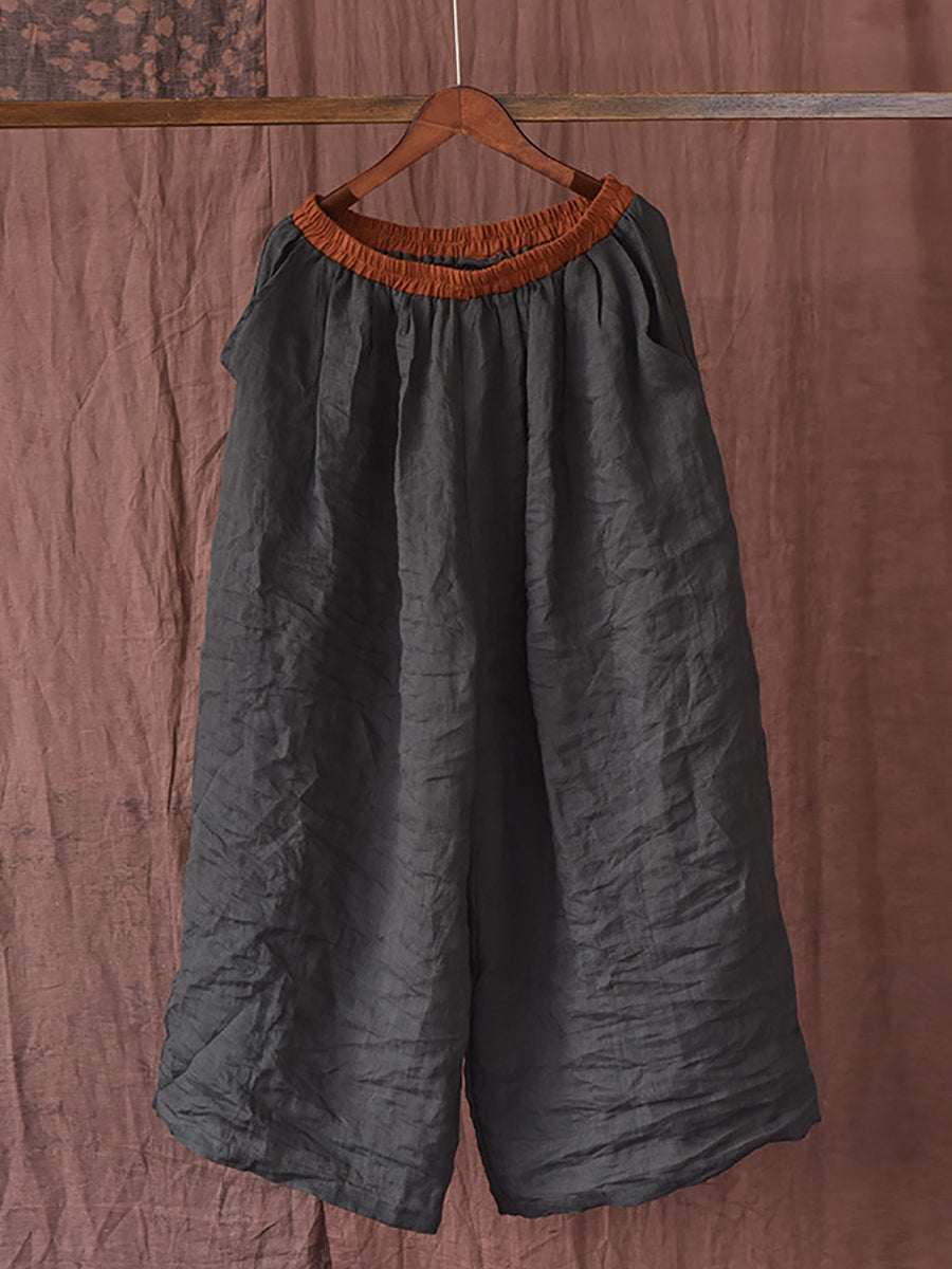 Women Summer Vintage Colorblock Loose Linen Pants OP1012
