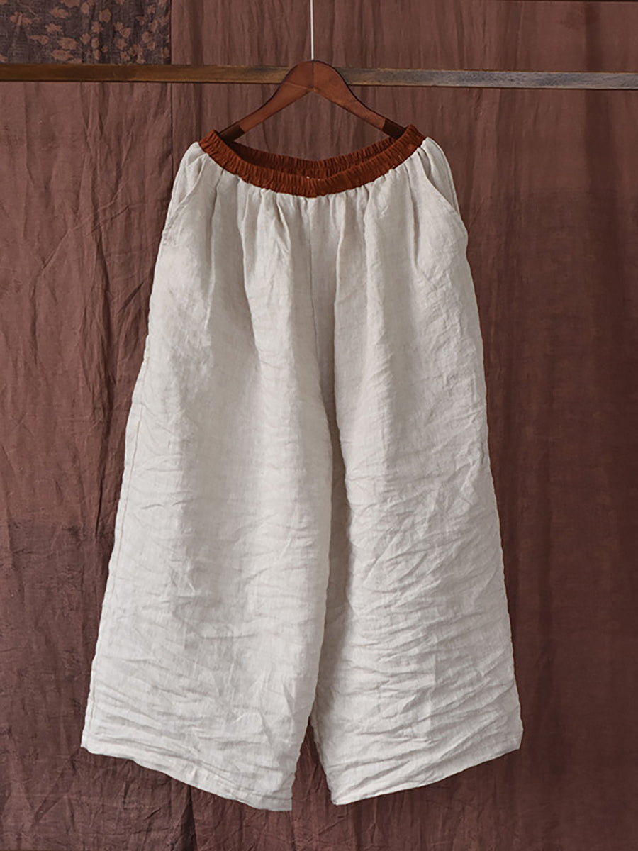 Women Summer Vintage Colorblock Loose Linen Pants OP1012