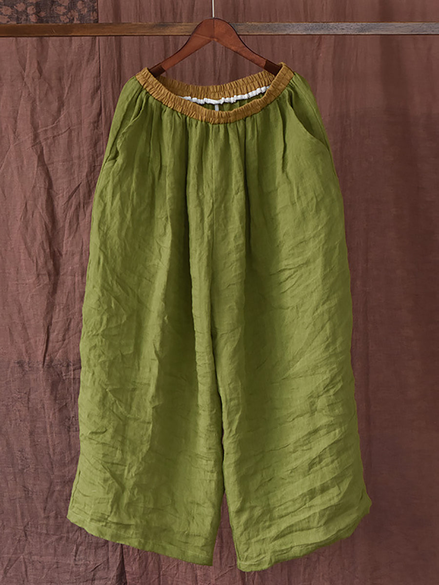 Women Summer Vintage Colorblock Loose Linen Pants OP1012