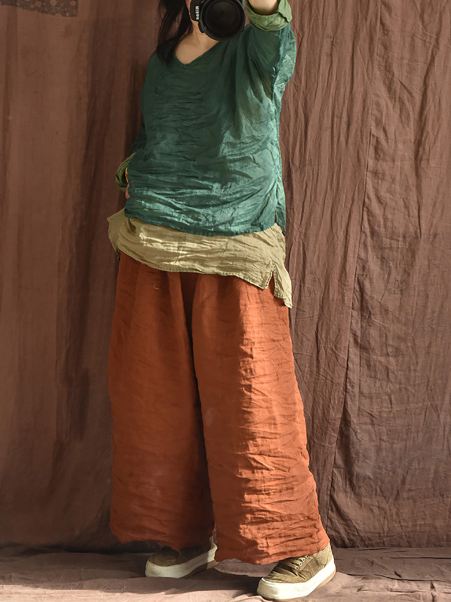 Women Summer Vintage Colorblock Loose Linen Pants OP1012
