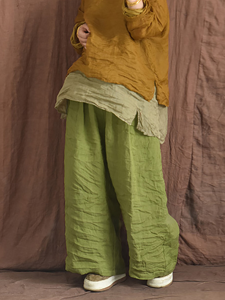 Women Summer Vintage Colorblock Loose Linen Pants OP1012