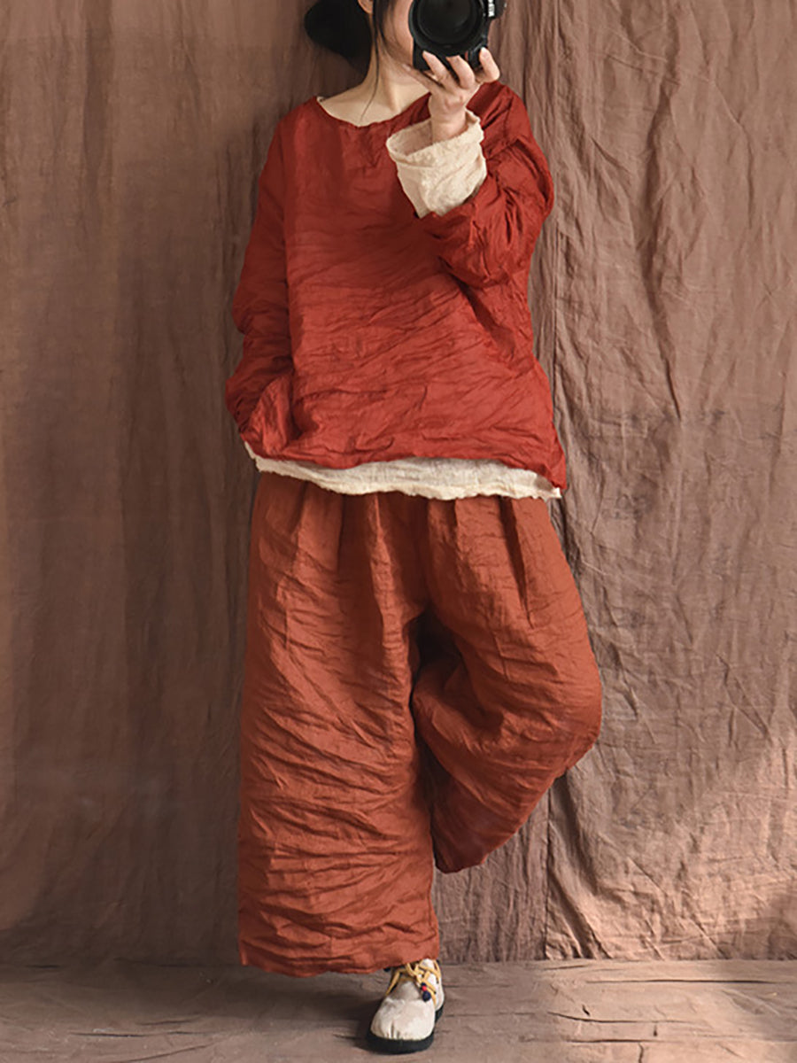 Women Summer Vintage Colorblock Loose Linen Pants OP1012
