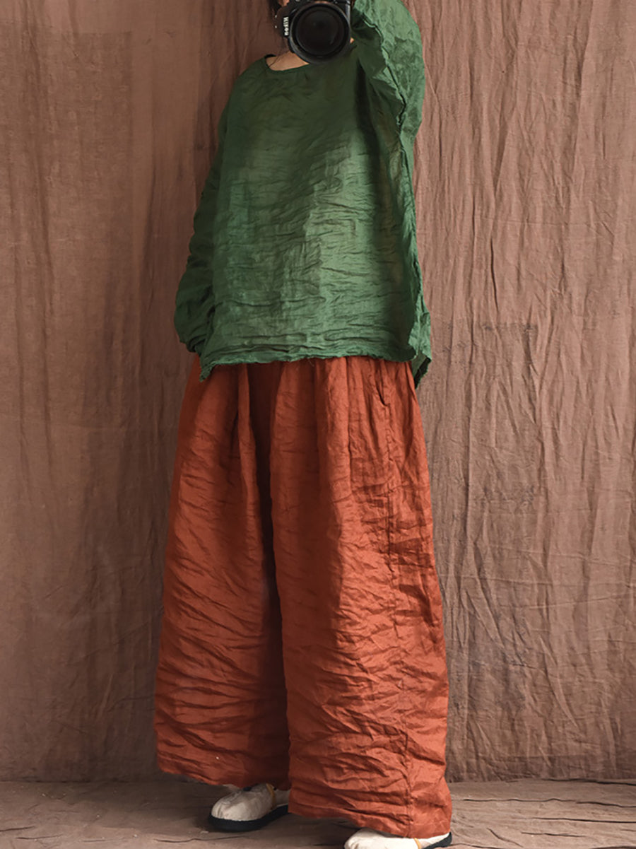 Women Summer Vintage Colorblock Loose Linen Pants OP1012