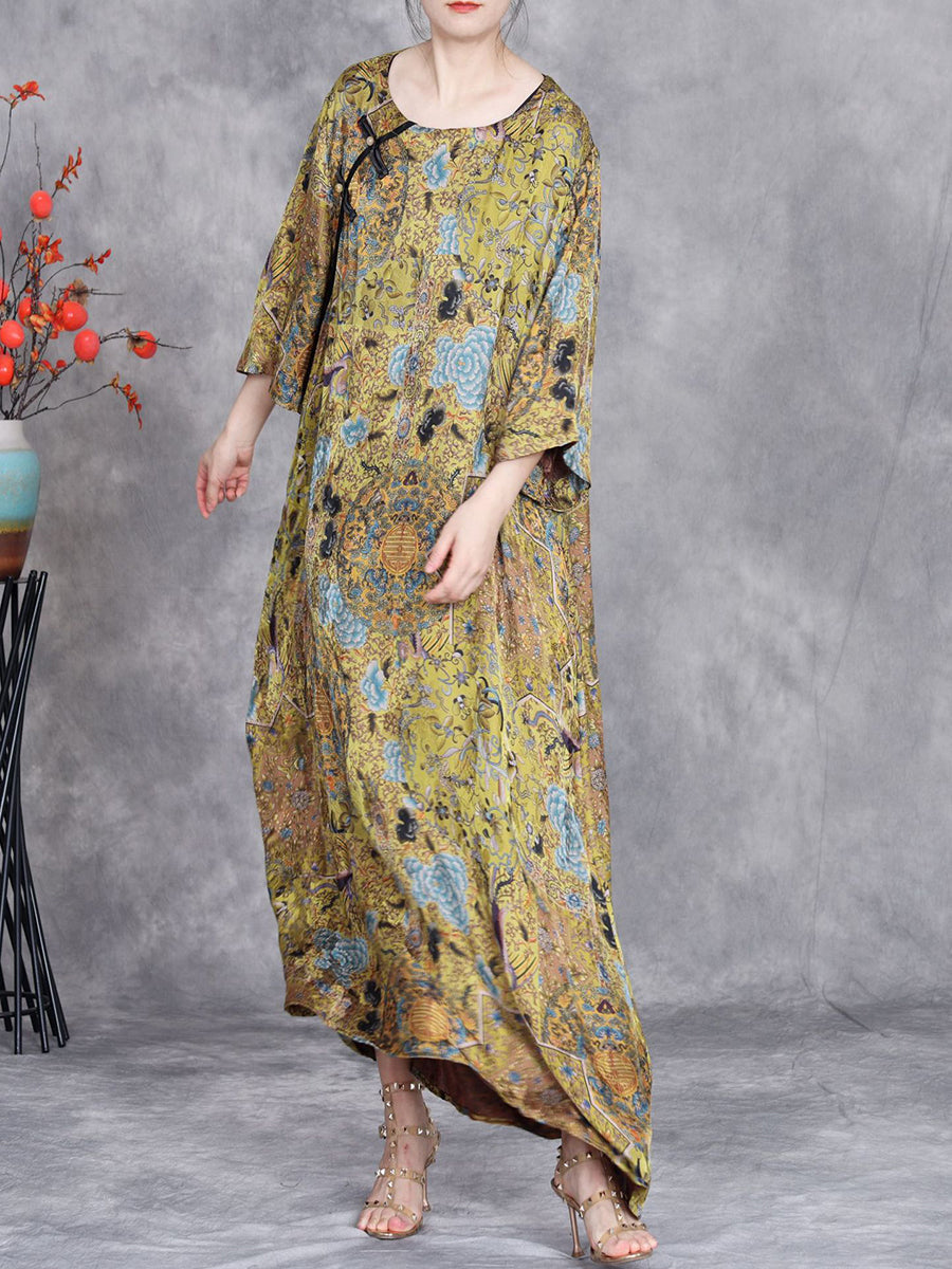 Frauen Artsy Sommer Blume Schnalle Lose Kleid OP1001