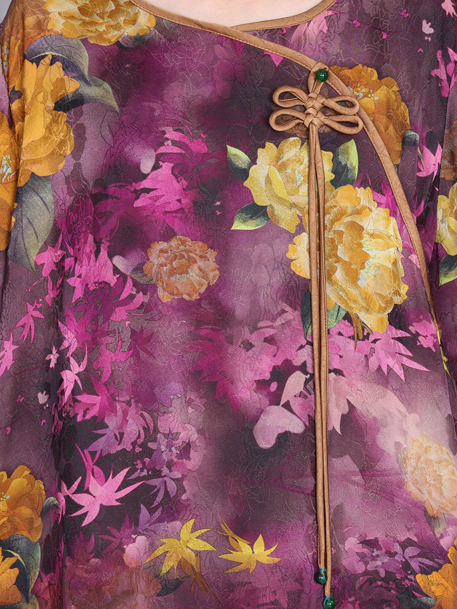 Frauen Artsy Sommer Blume Schnalle Lose Kleid OP1001