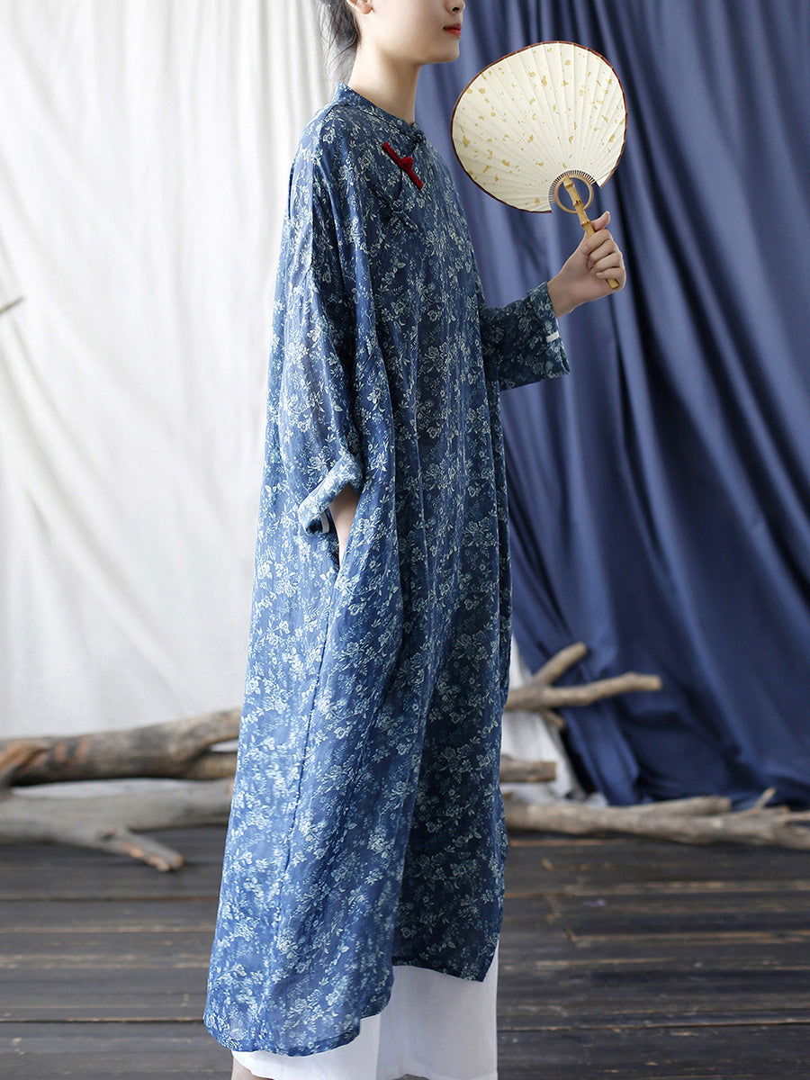 Frauen Sommer Ethnische Floral Schnalle Ramie Robe Kleid CC018