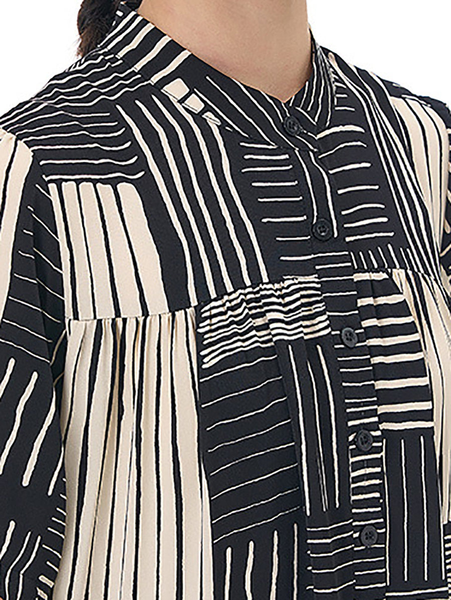 Damen Sommer Artsy O-Ausschnitt Streifen Lockeres Stufenkleid CC020