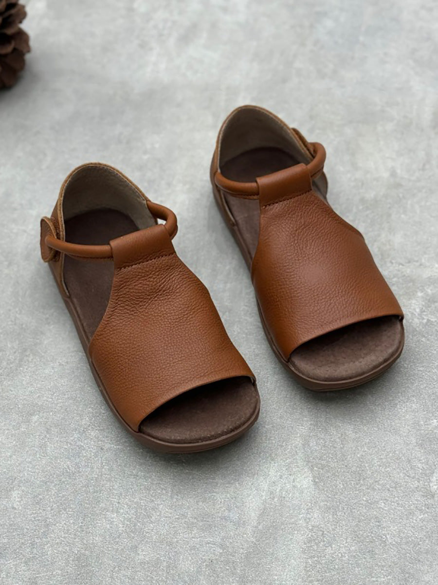 Sandales plates d'été en cuir véritable souple pour femmes FD035