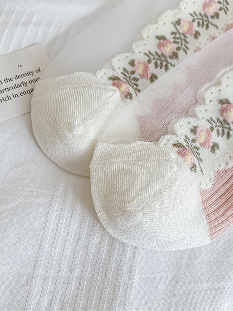3 Pairs Women Artsy Thin Flower Lace Socks FD034
