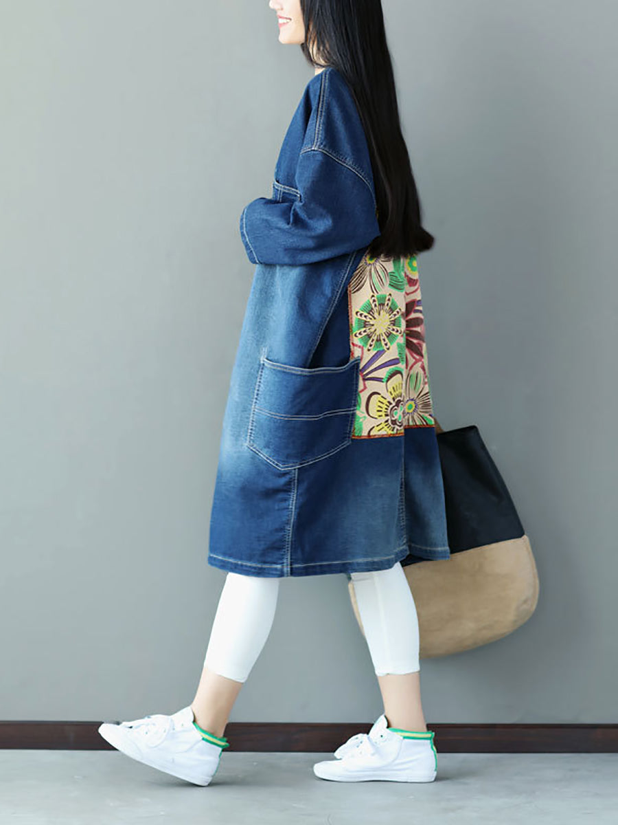 Manteau en jean décontracté à patch floral pour femme AS1021