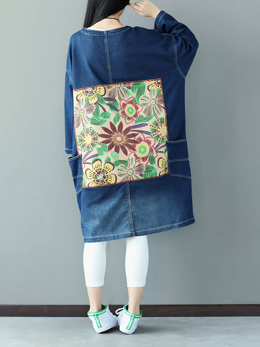 Manteau en jean décontracté à patch floral pour femme AS1021