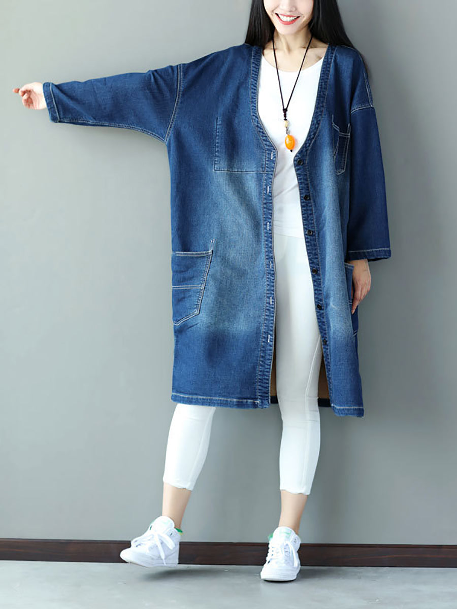 Manteau en jean décontracté à patch floral pour femme AS1021