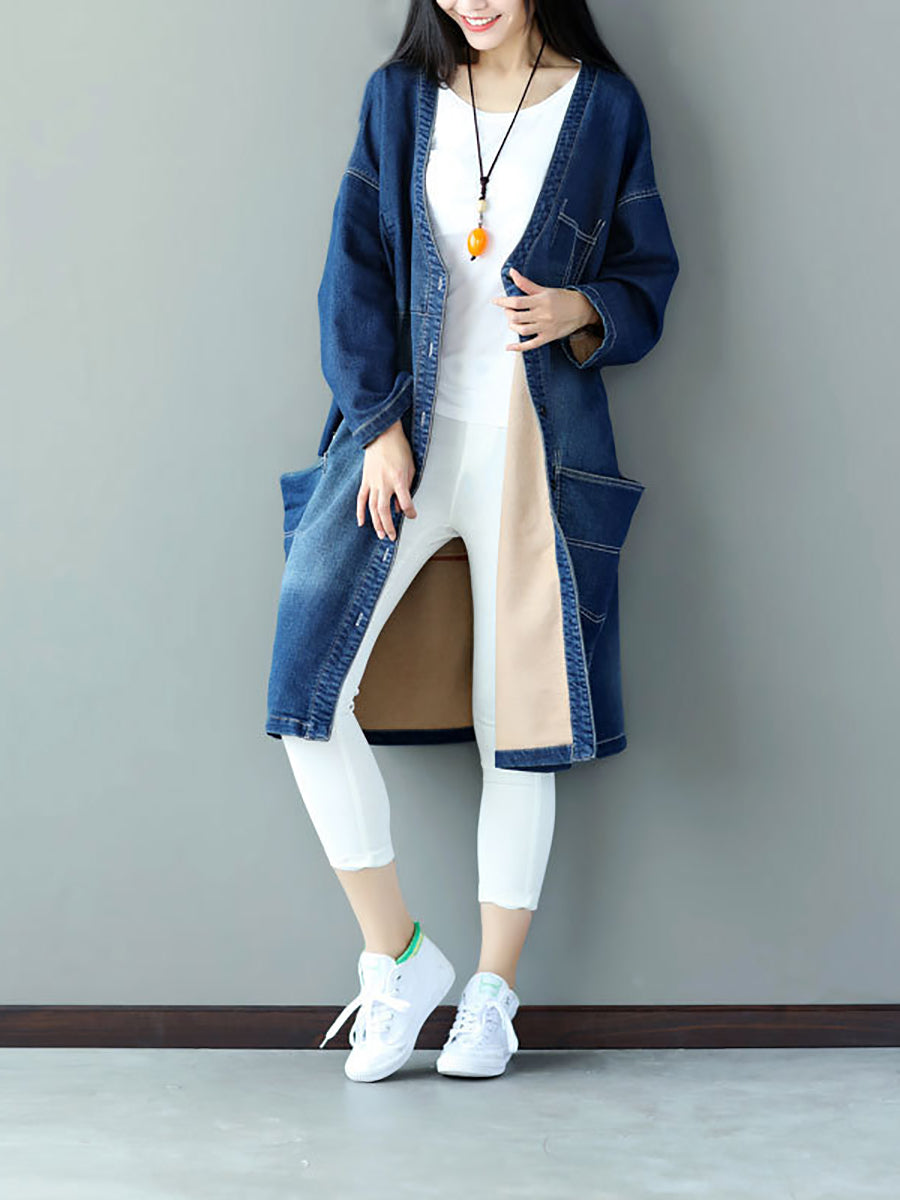 Manteau en jean décontracté à patch floral pour femme AS1021