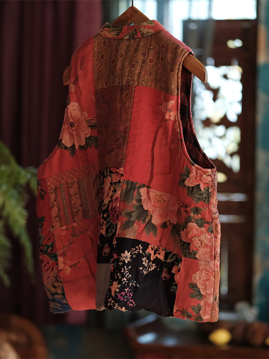 Damen Weste aus Baumwolle mit ethnischem Blumen-Patch AT1059