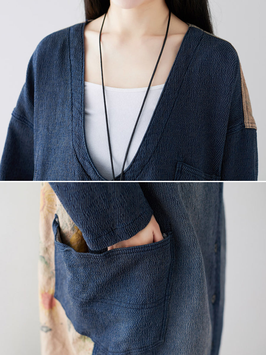 Damen Frühling Casual Rücken Gespleißt Pokcet Lose Mantel AT1042