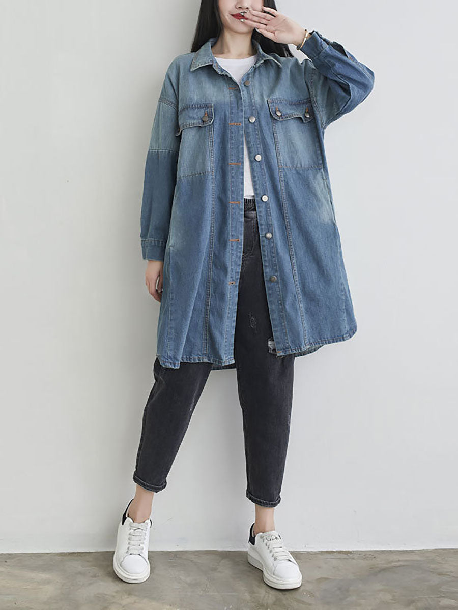 Manteau chemise en jean à poches solides et décontractées pour femmes, automne AS1001