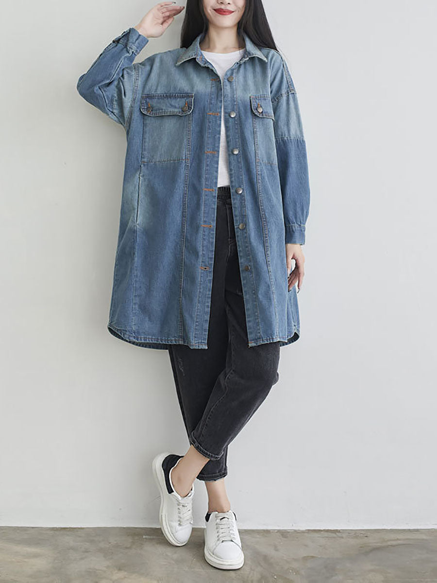 Manteau chemise en jean à poches solides et décontractées pour femmes, automne AS1001
