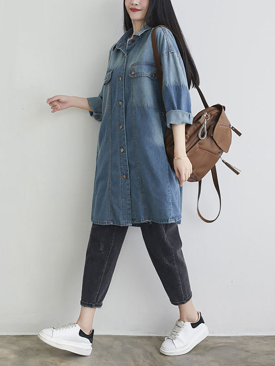 Manteau chemise en jean à poches solides et décontractées pour femmes, automne AS1001