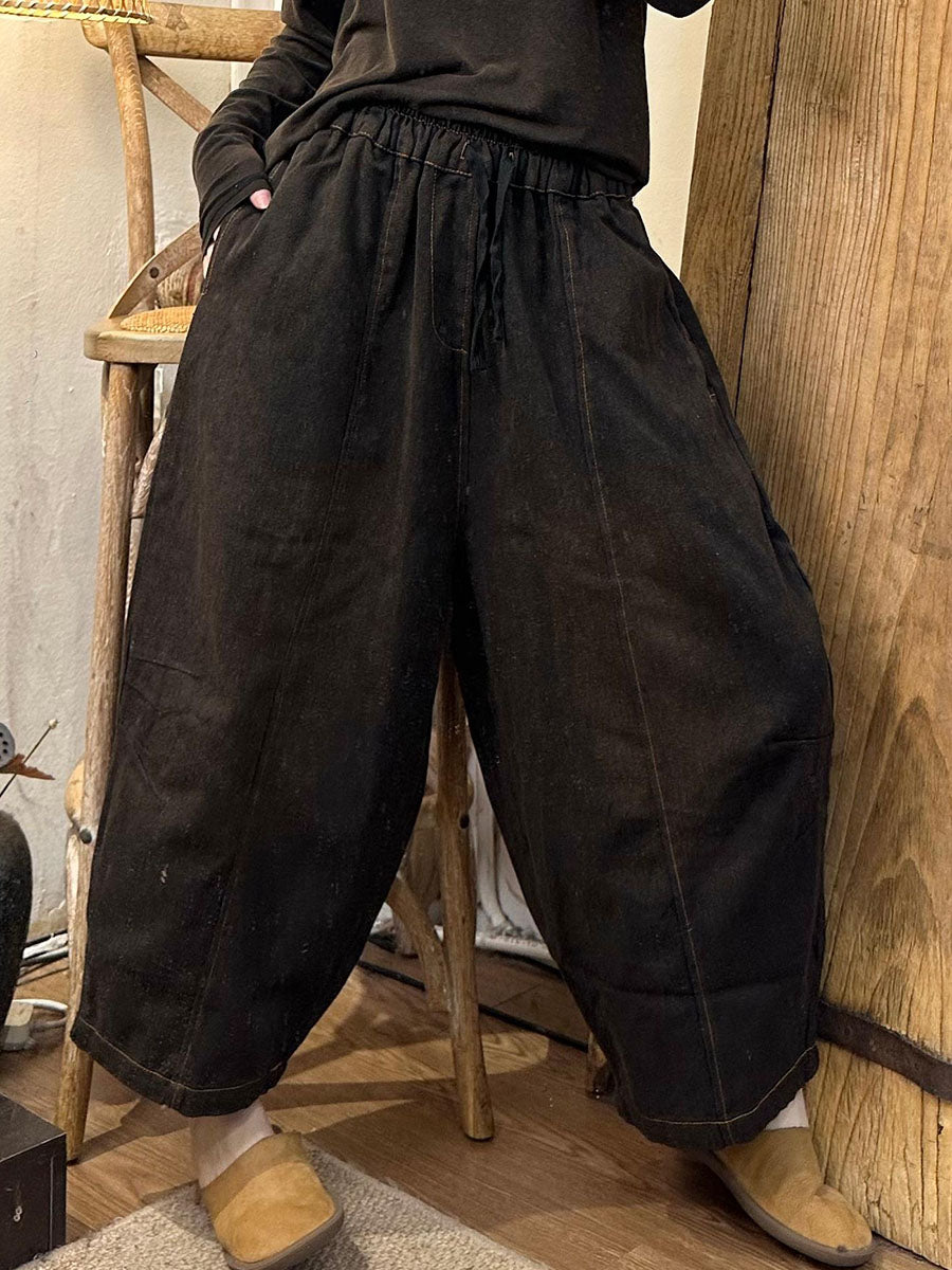 Pantalon sarouel en denim délavé épissé à poches décontractées pour femmes AI1024