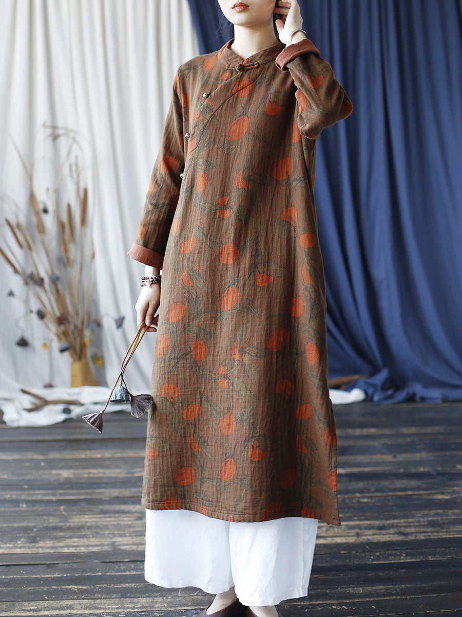 Robe longue ethnique en coton à imprimé pomme pour femme AI1021