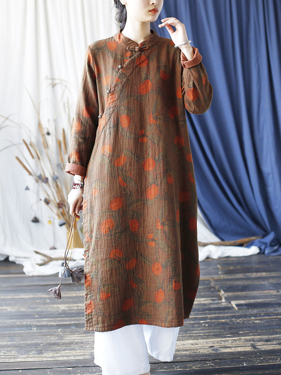 Robe longue ethnique en coton à imprimé pomme pour femme AI1021