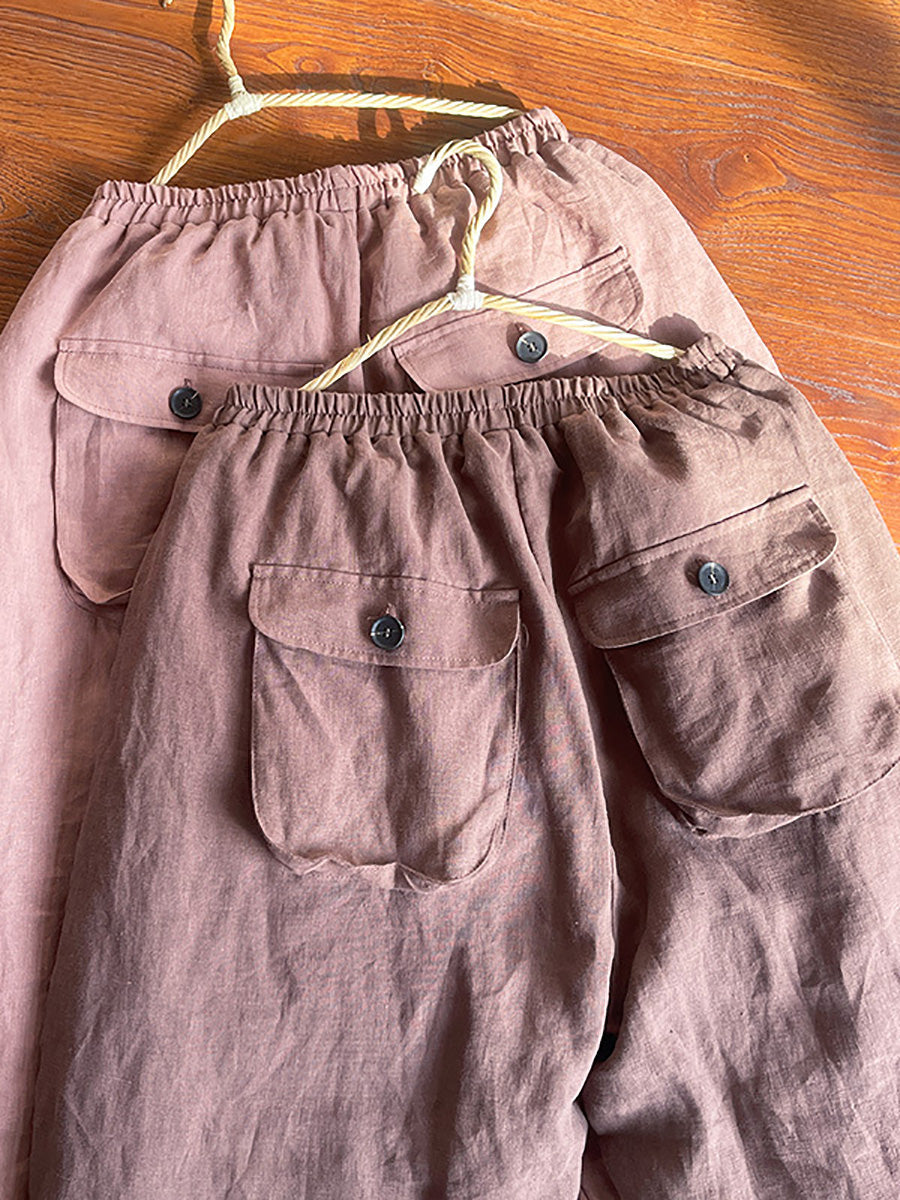 Pantalon sarouel en lin uni avec poches pour femme Rero Winter AT1096