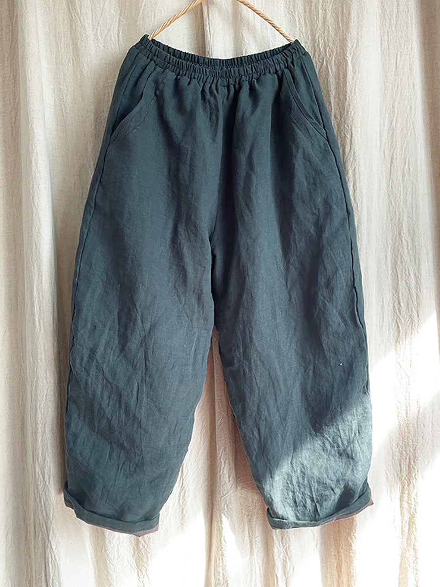 Pantalon sarouel en lin uni avec poches pour femme Rero Winter AT1096