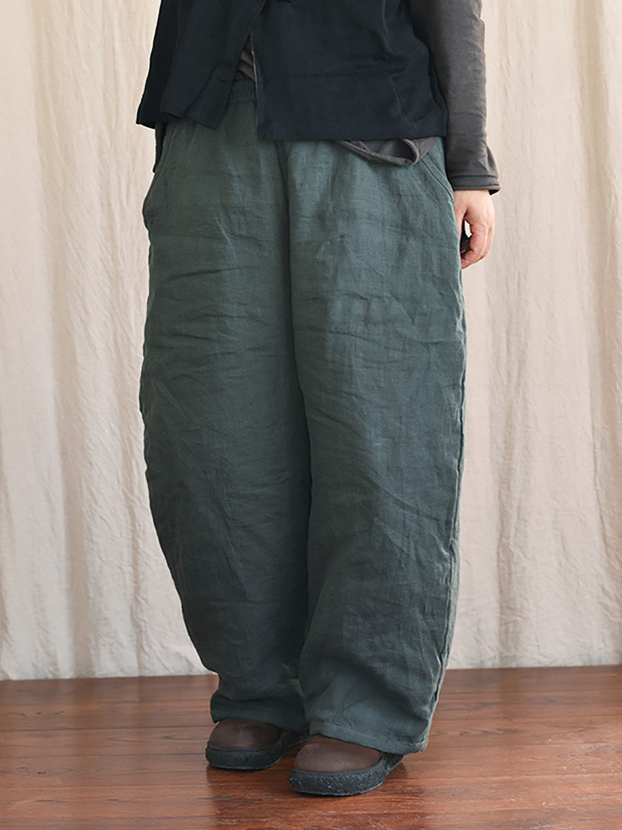 Pantalon sarouel en lin uni avec poches pour femme Rero Winter AT1096
