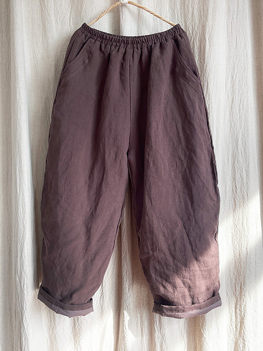 Pantalon sarouel en lin uni avec poches pour femme Rero Winter AT1096