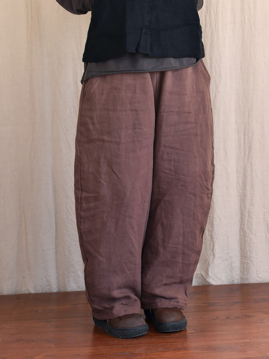 Pantalon sarouel en lin uni avec poches pour femme Rero Winter AT1096