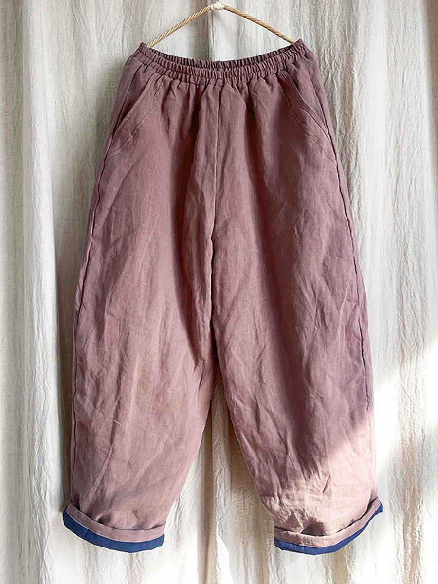Pantalon sarouel en lin uni avec poches pour femme Rero Winter AT1096