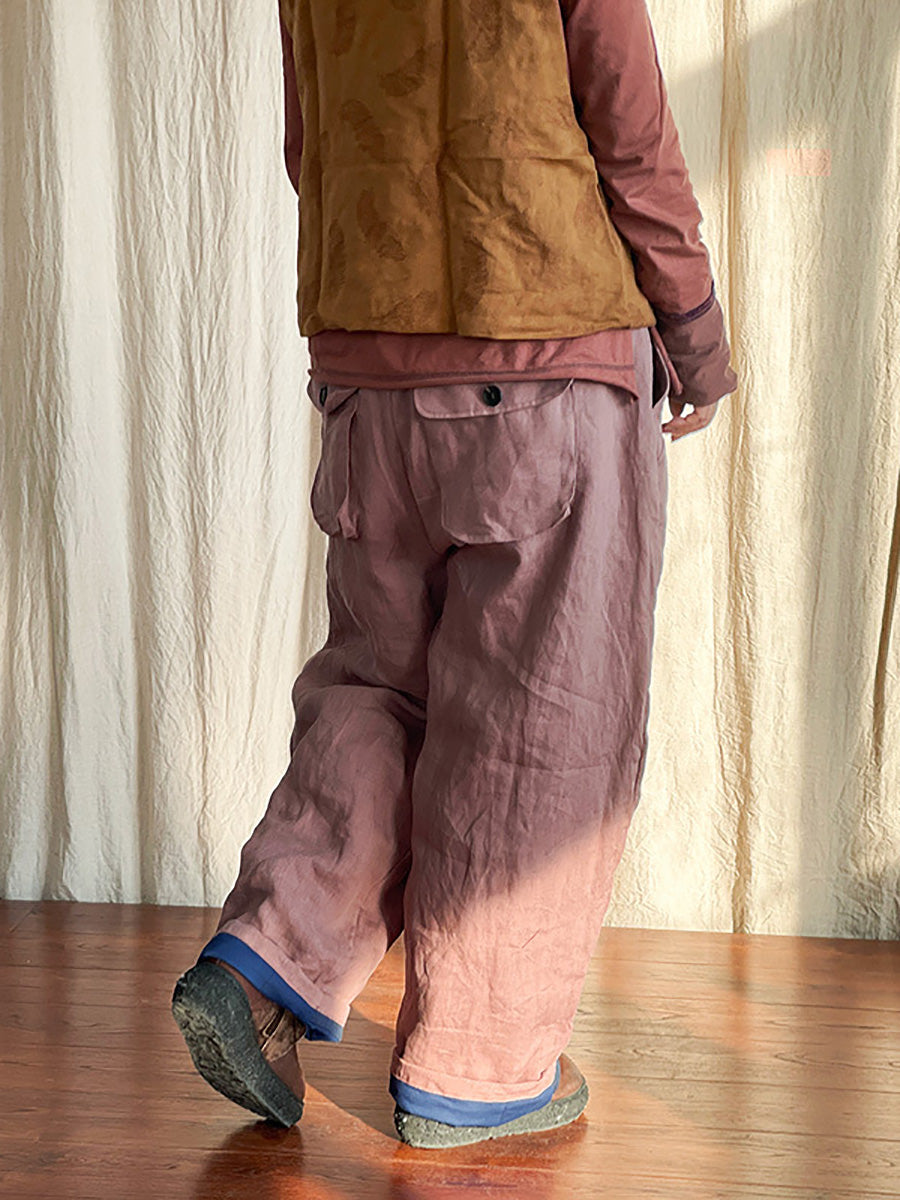 Pantalon sarouel en lin uni avec poches pour femme Rero Winter AT1096
